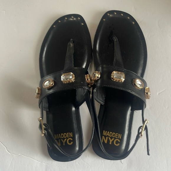 Madden NYC Black Sandals with Gold & Rhinestone  Accents - size 11 - Picture 1 of 6